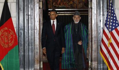 El presidente Obama y su homólogo afgano, Hamid Karzai, en Kabul.