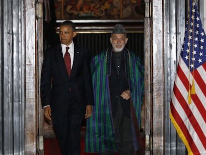 El presidente Obama y su homólogo afgano, Hamid Karzai, en Kabul.