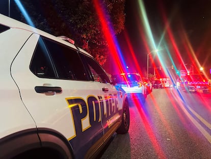 Police vehicles are seen following a shooting incident that happened in Morgan State University, Baltimore, Maryland, U.S., October 3, 2023.