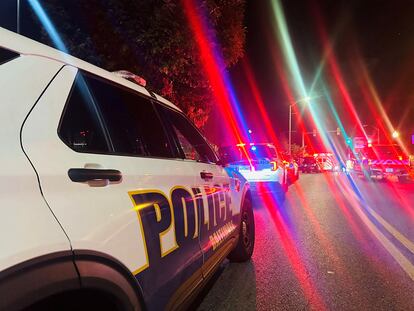 Police vehicles are seen following a shooting incident that happened in Morgan State University, Baltimore, Maryland, U.S., October 3, 2023.