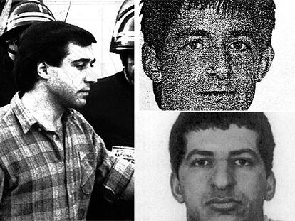 El miembro de ETA Henri Parot. Arriba, a la derecha, el también etarra Harriet Iragi. Abajo, el islamista Abdelkrim Bensmail.