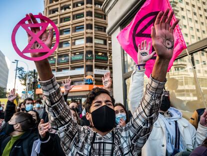 Extinction Rebellion en una protesta para luchar contra el cambio climático en Madrid, en octubre de 2021.