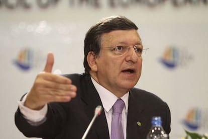 El presidente de la Comisi&oacute;n Europea, Jos&eacute; Manuel Durao Barroso durante una rueda de prensa celebrada este viernes en Nicosia, Chipre.