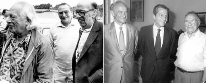 A la izquierda,  Rafael Alberti y J. L. López Aranguren, en 1982. A la derecha. José Mario Armero, Adolofo Suaréz y Santiago Carrillo, en 1990.