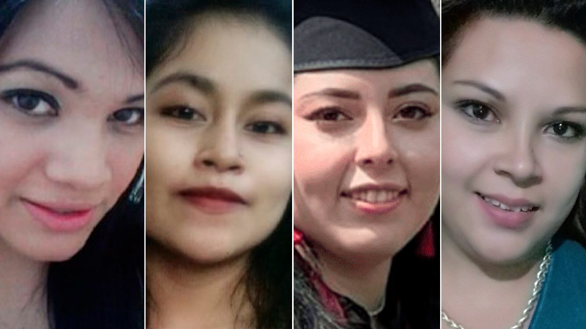 Cuatro víctimas del presunto feminicida serial Greek Román Villalobos: Perla del Villar, Miriam Prado, Evelin Afiune y Viridiana Moreno.