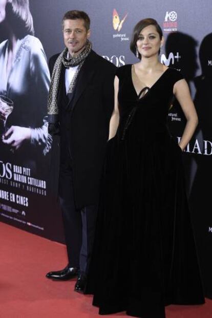 Brad Pitt y Marion Cotillard, anoche en Madrid en el estreno de 'Aliados'.