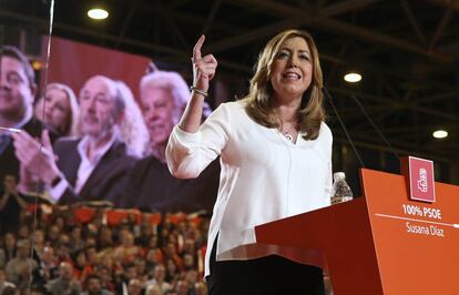 Susana D&iacute;az habla durante al acto de presentaci&oacute;n de su candidatura en Madrid