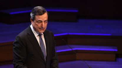 Mario Draghi, durante su discurso en el Foro Econ&oacute;mico de Bruselas.