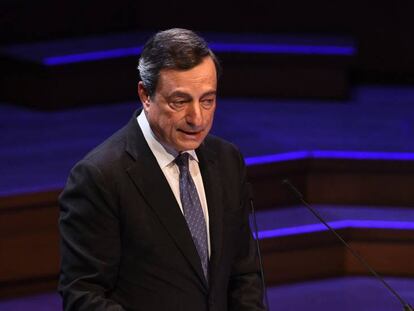 Mario Draghi, durante su discurso en el Foro Económico de Bruselas.
