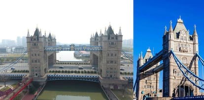 En Suzhou levantaron en 2012 una réplica reinterpretada del Puente de la Torre de Londres y, y puestos, una noria como el London Eye. |