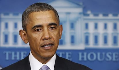 El presidente de EE UU, Barack Obama, durante su intervenci&oacute;n sobre Ucrania.