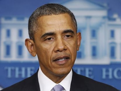El presidente de EE UU, Barack Obama, durante su intervenci&oacute;n sobre Ucrania.