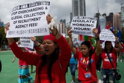 Marxa per la millora dels salaris i els drets dels treballadors a Hong Kong.