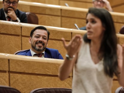 El senador David Erguido, durante la intervención de la ministra de Igualdad, Irene Montero, en el pleno de la Cámara alta del pasado 14 de julio.