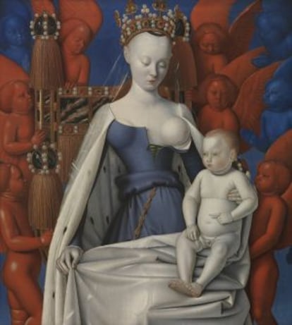 'La Virgen con el Niño y ángeles', óleo sobre tabla de Jean Fouquet (1452).