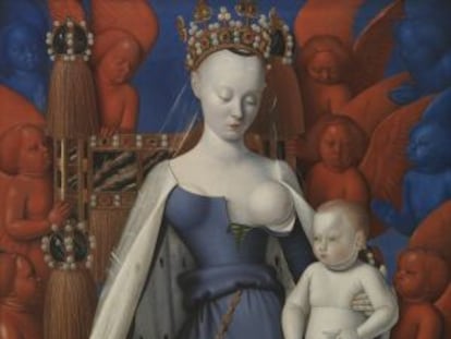 'La Virgen con el Niño y ángeles', óleo sobre tabla de Jean Fouquet (1452).