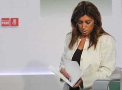 Susana D&iacute;az, esta ma&ntilde;ana en la sede del PSOE.