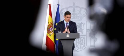 Pedro Sánchez durante una comparecencia en el Palacio de la Moncloa el pasado diciembre. 