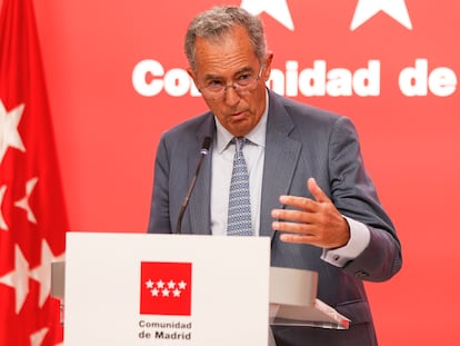 El vicepresidente de la Comunidad de Madrid, Enrique Ossorio, durante una rueda de prensa.