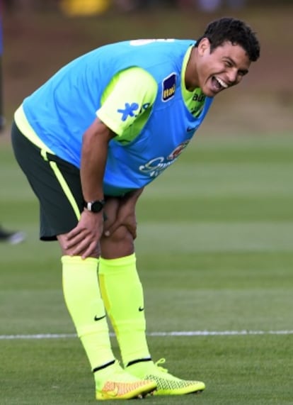 Thiago Silva, durante un entrenamiento con Brasil.