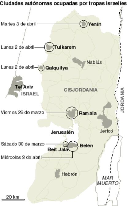 Localización de las zonas ocupadas por el ejército israelí.