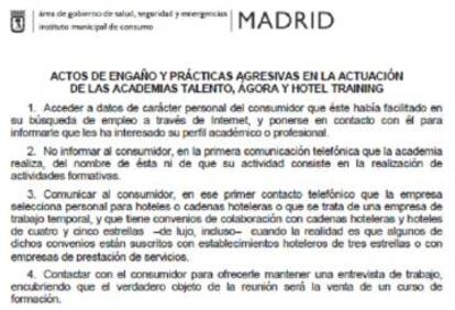 Informe del Ayuntamiento de Madrid sobre las academias.