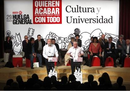 Un momento del acto celebrado hoy en apoyo a la huelga general del 29 de marzo.