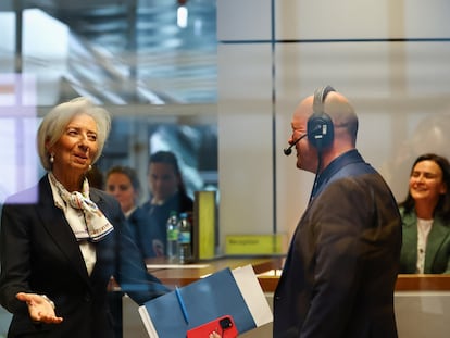 Christine Lagarde, durante una conferencia de prensa en Fráncfort.