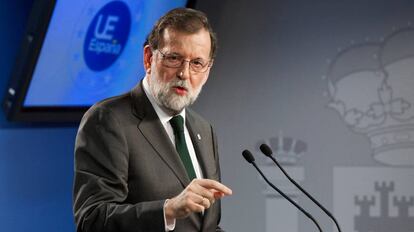 Mariano Rajoy durante la rueda de prensa de este viernes tras el Consejo Europeo en Bruselas.