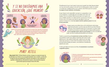 Ilustración de 'Aprendiz de filosofía' (Alfaguara), de Ana Isabel García. En la imagen, vida y obra de la escritora Mary Astell.