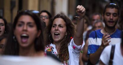 Protesta en Pamplona por la puesta en libertad provisional de La Manada. 