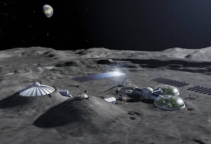 Render artístico del concepto de una base lunar