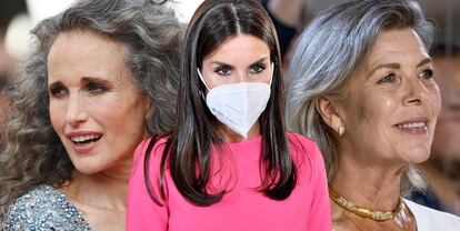 Andie MacDowell, la reina Letizia y Carolina de Mónaco presumiendo de canas este 2021.