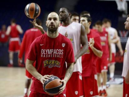 Spanoulis, durante un entrenamiento con el Olympiacos