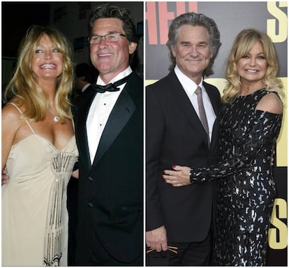 Los actores Goldie Hawn y Kurt Russell, forman otra de las parejas más longevas y respetadas de Hollywood. Hawn estuvo previamente casada con el actor y director Gus Trikonis entre 1969 y 1974, y luego con el músico Bill Hudson entre 1976 y 1980, con quien tuvo dos hijos, ambos actores, Oliver y Kate Hudson. En 1983 Hawn y Russell comenzaron a salir tras coincidir en varios rodajes. Quizá el secreto de su éxito después de casi 35 años juntos y un hijo en común, Wyatt Russell, es no haber pasado por el altar y continuar enamorados como el primer día. “A ti, Goldie, te debo mi maravillosa vida", dijo Russell en mayo del año pasado tras recibir ambos a la vez su estrella en el paseo de la fama de Hollywood.