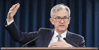 Jerome Powell, presidente de la Fed, en rueda de prensa