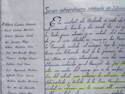 Una copia del acta de la comisión municipal que investigó el caso de abusos en Orihuela. 