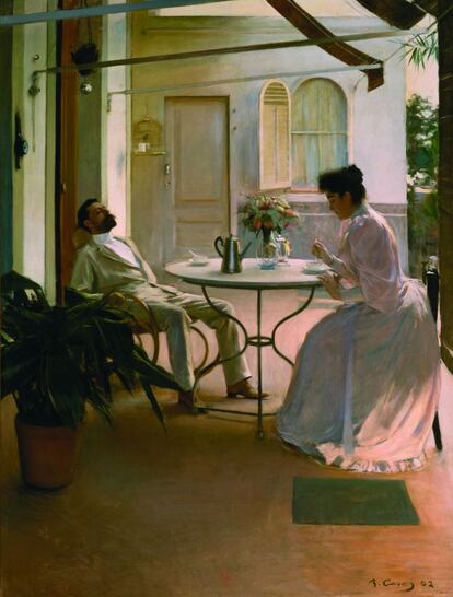 Exposición “Paisajes de luz, paisajes de sueño” en el nuevo Espacio Carmen Thyssen de Sant Feliu de Guixols, Girona. 'Interior al aire libre', 1892, de Ramon Casas i Carbó. Óleo sobre tela 161 x 121 cm. Colección Carmen Thyssen-Bornemisza en depósito en el Museo Thyssen-Bornemisza