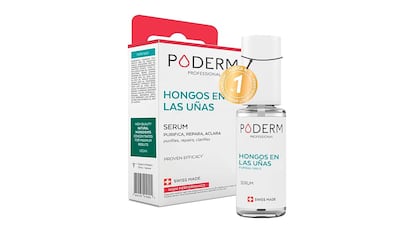 Tratamiento de hongos en los pies sobre fondo blanco.