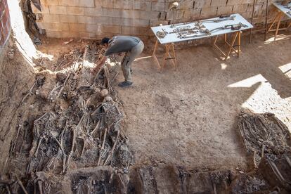 Restos óseos pertenecientes a la columna minera de Nerva, encontrados en la fosa común Pico Reja, en el cementerio de San Fernando, en Sevilla.