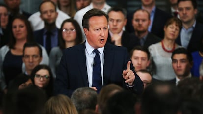 El primer minsitro británico, David Cameron, este martes en una sesión sobre el 'Brexit' en Birmingham.