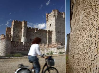 El castillo de la Mota, en Medina del Campo (Valladolid), y detalle del de Cuéllar  (Segovia).