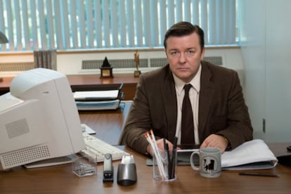 Ricky Gervais durante el rodaje de la película <i>Increíble pero falso</i>.