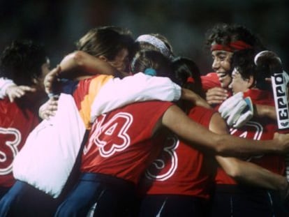 Las jugadores españolas celebran el gol del triunfo
