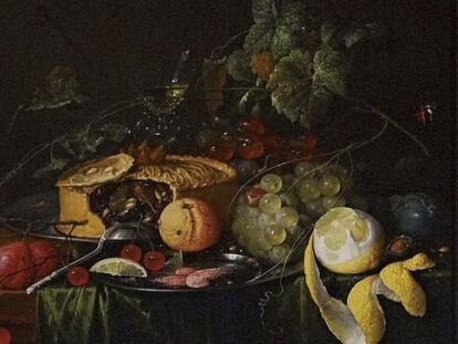 Jan Davidsz de Heem. Bodegón con frutas y empanada, 1651.