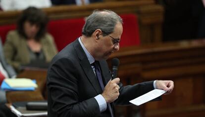 El presidente catalán, Quim Torra, en la sesión de control del Parlament.