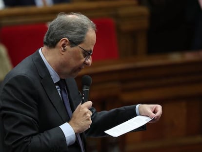 El presidente catalán, Quim Torra, en la sesión de control del Parlament.