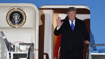 El presidente Donald Trump a su llegada a Reino Unido