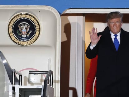 El presidente Donald Trump a su llegada a Reino Unido