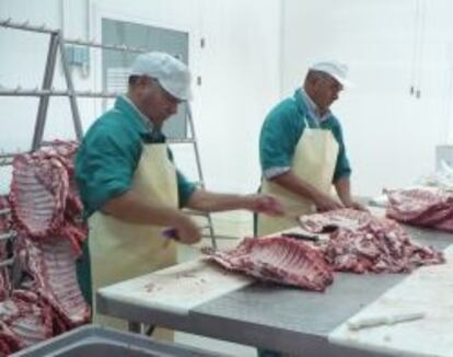 Despiece de carne en la fábrica de Cayetano Pantojo, al suroeste de Trujillo.